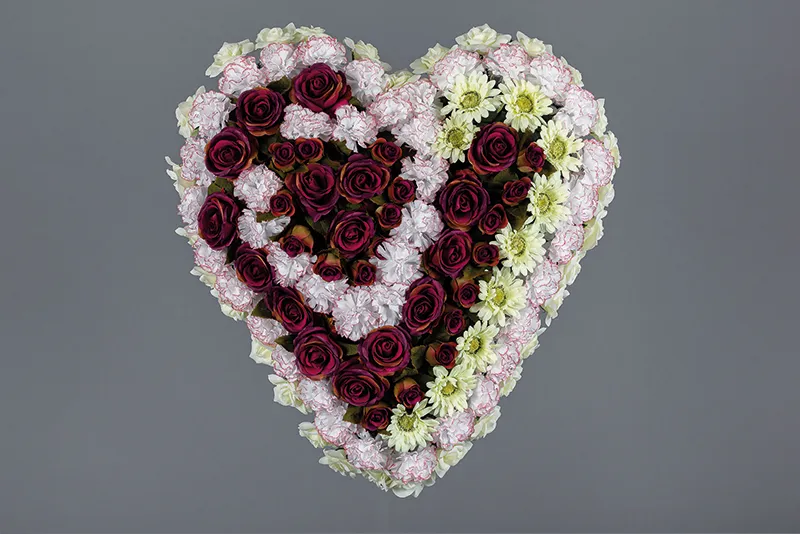 [92103] Coussin funéraire rouge, blanc et rose