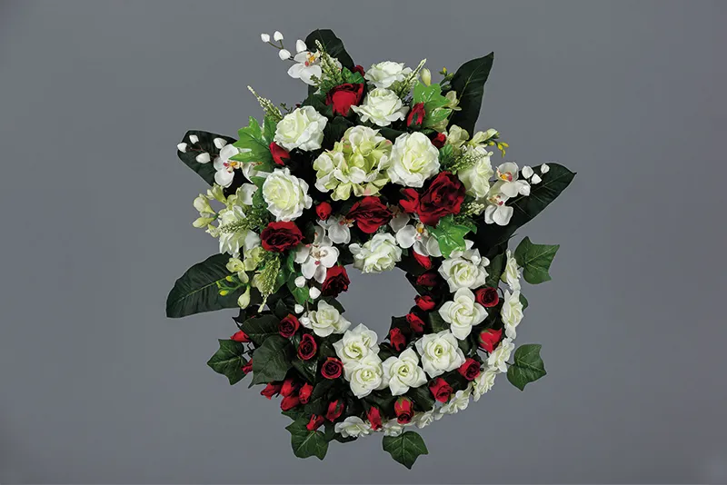 [92202] Composition ronde rouge et blanche sur socle